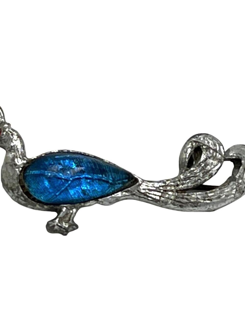 Antique Morpho Butterfly Wing Silvertone Peacock Brooch